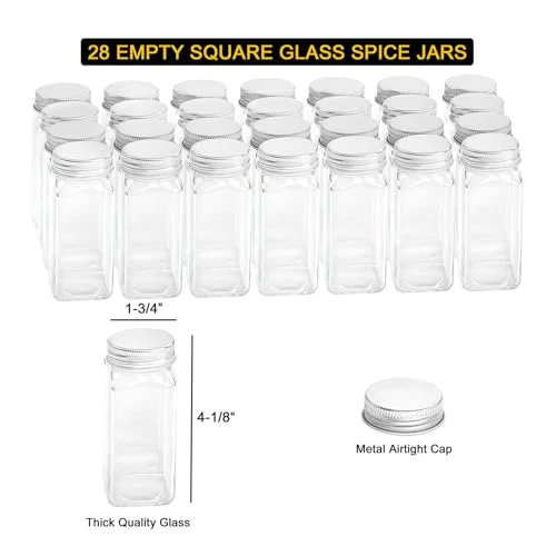 SpaceAid Gewürzregal mit 28 Gewürzgläsern, 386 Gewürzetiketten, Kreidemarker und Trichter-Set für Schrank, Arbeitsplatte, Speisekammer,Schwarz, 13.4" W