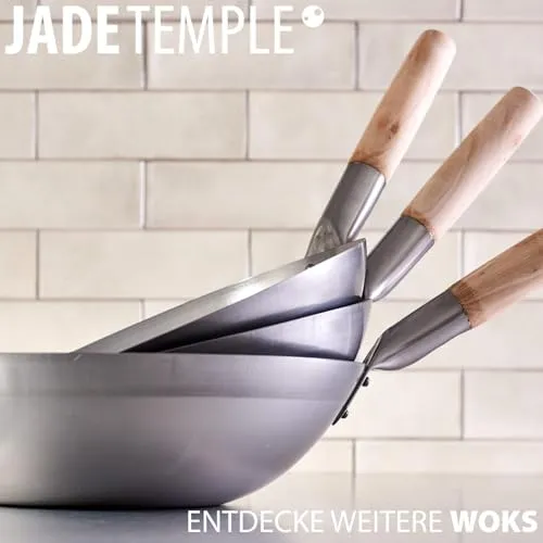 Wok, Asiatische Eisenpfanne, Küchen Wok Ø 33 cm flacher Boden, Holzgriff, Grau