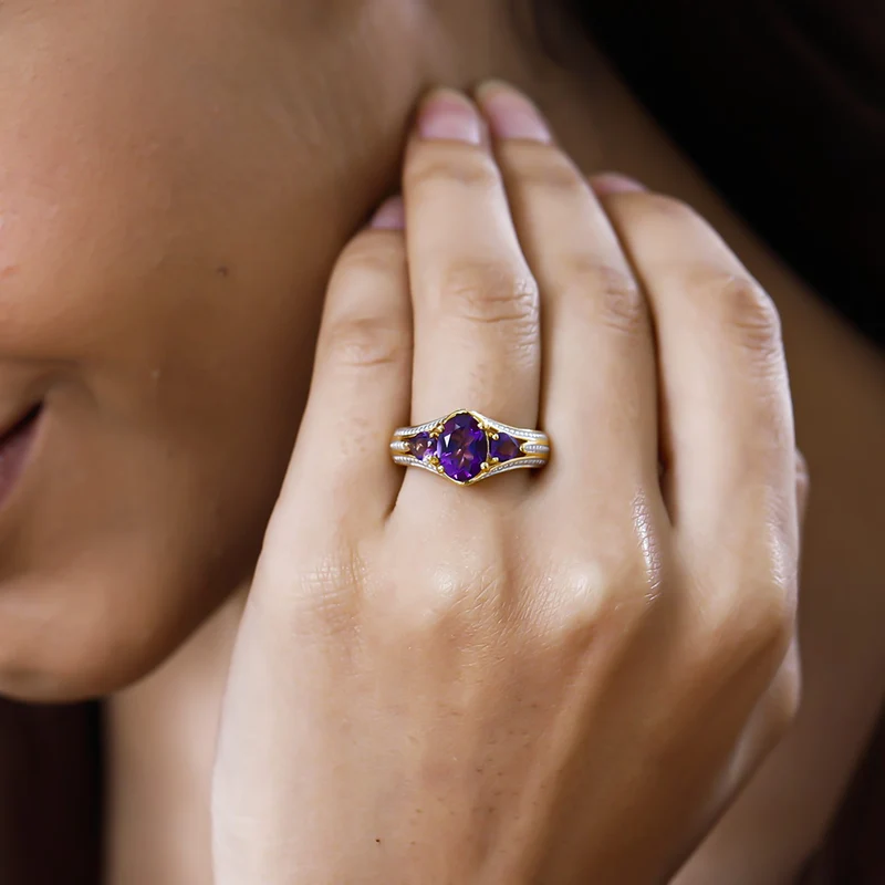 GP Spezial Kollektion - Lusaka Amethyst Ring, 925 Silber Gelbgold Vermeil ca. 2.23 ct
