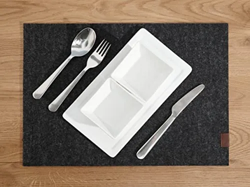 Tischset aus Filz, Weiche Tischunterlage & Tischmatte aus Natur-Wollfilz, Merinowolle Platzset, Anthrazit, Hellgrau meliert, Senfgelb, Lagune – 32 x 44 cm