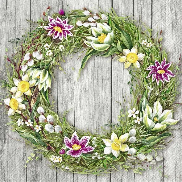 IHR 'Cocktail Servietten Spring Wreath grey'