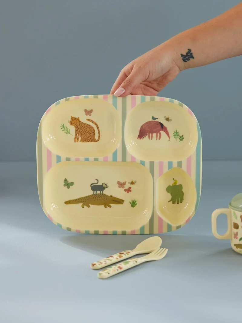 rice - Kinder Teller mit 4 Aufteilungen Sweet Jungle Print