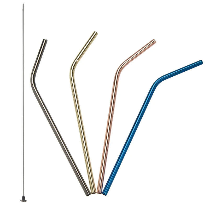 LURCH Trinkhalme EDS gebogen 21,5cm 4 Farben inkl. flexibler Reinigungsbürste