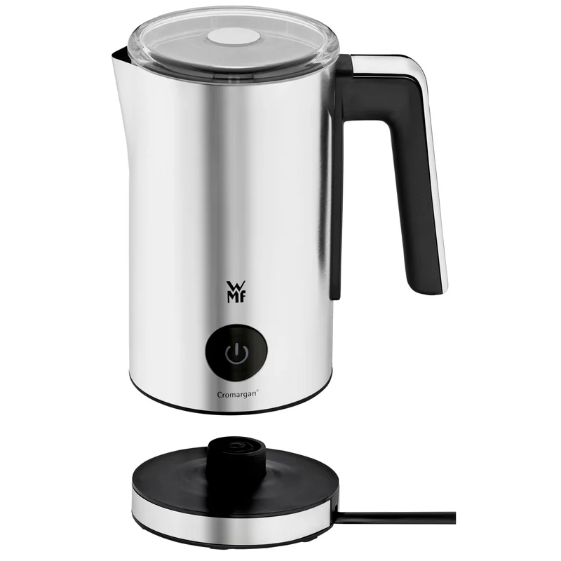 WMF Stelio Milchaufschäumer elektrisch, 500 Watt, 150-250 ml, Antihaftbeschichtung, kabellos, für Milchschaum heiss und kalt, heiße Schokolade, cromargan matt/silber