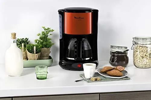 Moulinex Filterkaffeemaschine Subito, Glaskanne, 10-15 Tassen, 1,25L Fassungsvermögen, automatische Abschaltfunktion, herausnehmbarer Filtereinsatz, Wasserstandsanzeige, Edelstahl, rot/schwarz, FG360D