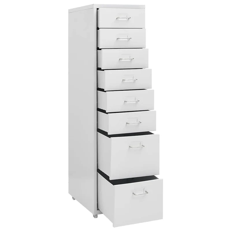 Aktenschrank mit Rollen Grau Metall 28x41x109 cm 8 Schubladen Büroschrank für Büro Arbeitszimmer Homeoffice mit Namensschildhalter und Leichter Reinigung