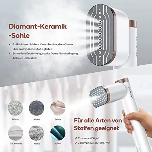 Newbealer Steamer Dampfglätter, 1200W, 120ml, Tragbarer Dampfbügel mit Hand Dampfbürste für Kleidung & Hemden Bügeln, 20s Schnelles Aufheizen, Horizontales und Vertikales Dampfen, 2 Dampfstufen