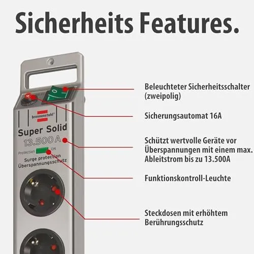 Brennenstuhl Super-Solid, Steckdosenleiste 5-Fach mit Überspannungsschutz