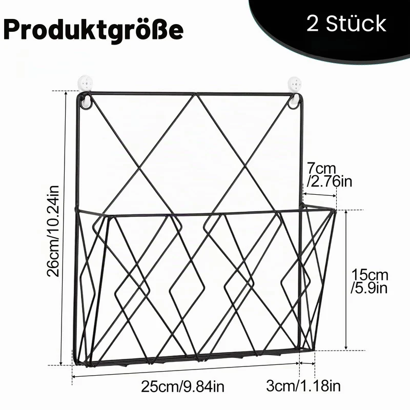 YUDAWN 2 Stück Zeitschriftenhalter Wand, Zeitungshalter Wand Metall 25x26cm Wandorganizer Hängend Aktenablage Dokumentenhalter Magazin Organizer für Zuhause Büro Schwarz