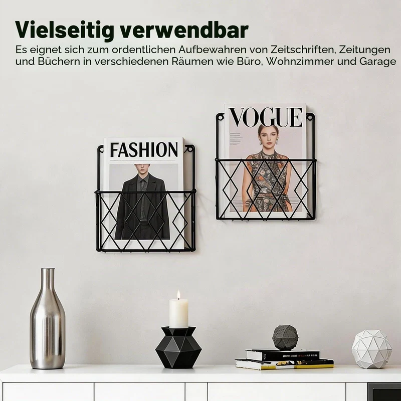 YUDAWN 2 Stück Zeitschriftenhalter Wand, Zeitungshalter Wand Metall 25x26cm Wandorganizer Hängend Aktenablage Dokumentenhalter Magazin Organizer für Zuhause Büro Schwarz