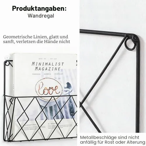 YUDAWN 2 Stück Zeitschriftenhalter Wand, Zeitungshalter Wand Metall 25x26cm Wandorganizer Hängend Aktenablage Dokumentenhalter Magazin Organizer für Zuhause Büro Schwarz
