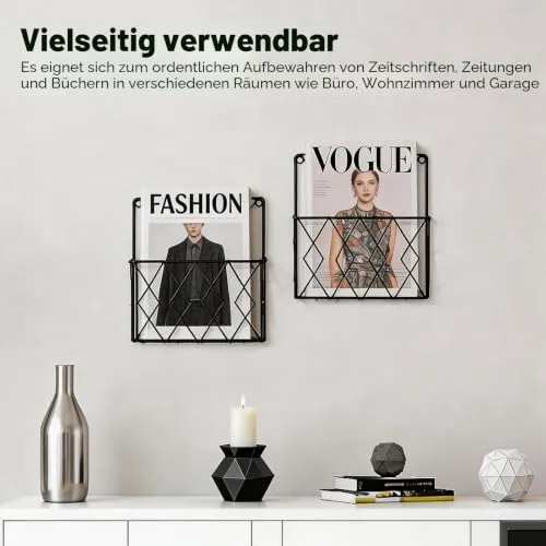 YUDAWN 2 Stück Zeitschriftenhalter Wand, Zeitungshalter Wand Metall 25x26cm Wandorganizer Hängend Aktenablage Dokumentenhalter Magazin Organizer für Zuhause Büro Schwarz