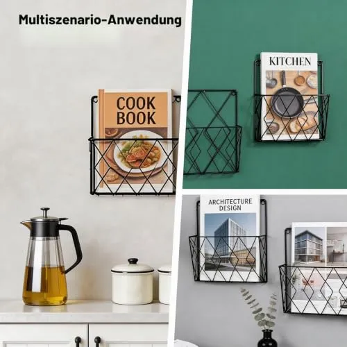 YUDAWN 2 Stück Zeitschriftenhalter Wand, Zeitungshalter Wand Metall 25x26cm Wandorganizer Hängend Aktenablage Dokumentenhalter Magazin Organizer für Zuhause Büro Schwarz