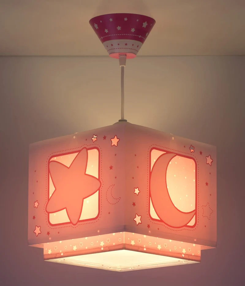 Dalber Lampe kinderzimmer, kinderlampe Pendelleuchte Hängelampe, Deckenleuchte Kinder, Deckenlampe kinderzimmer, Mond und Sterne Rosa MoonLight, 63232S, E27