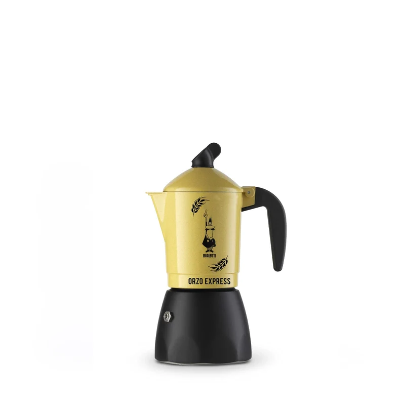 Bialetti Moka Orzo Express Caffettiera con Orziera, Alluminio, Giallo, 2 Tazze