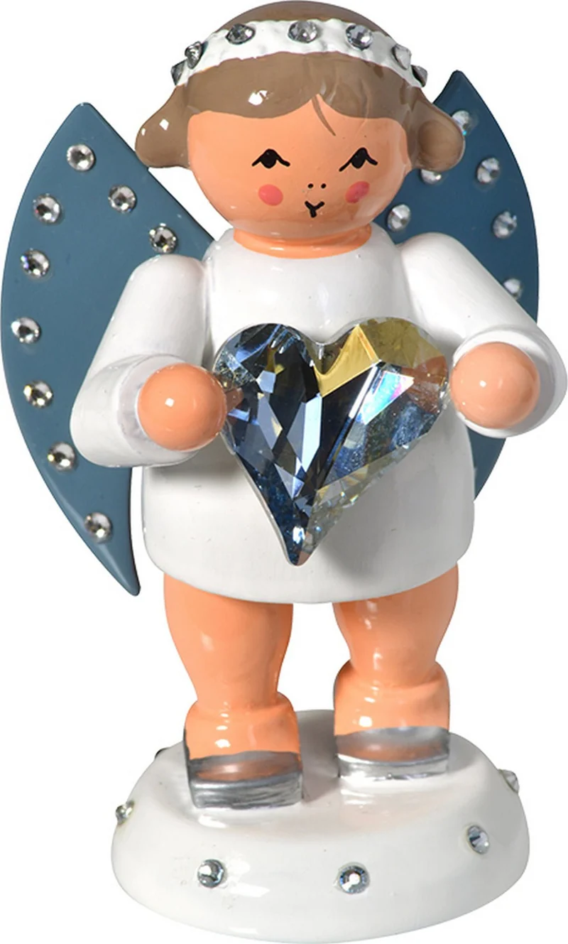 KWO - Freundschaftsbote mit blauem Swarovski-Herz, limitiert auf 250 Stück, Holzkunst, 6cm