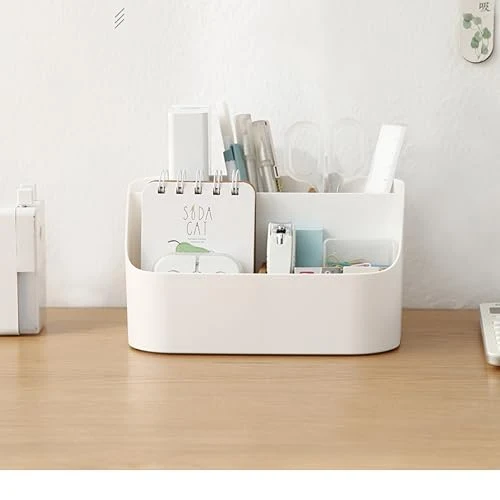 Rhys 5 Fächer Bambus Büro Organizer, Multifunktional Aufbewahrungsbox,Desk Organizer, für Smartphones, Kosmetika, Stifte, Kleine GegenstäNde Verwendet Werden, Weiß