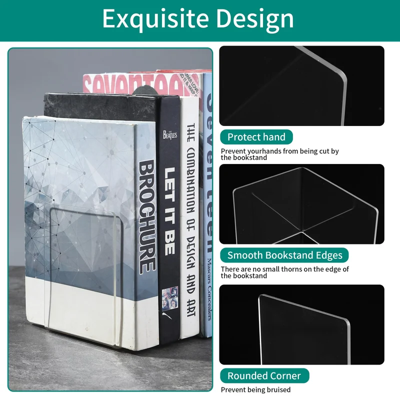 10 Stück Transparenten Buchstützen-Set, 40 Stück Anti-Rutsch-Pad-Acryl-Buchstütze, 3mm verdickt Stück Klarer Buchständer kann für Buchhalter, Bibliotheks-Buchständer, Bücherstützen, Büro-Bookends