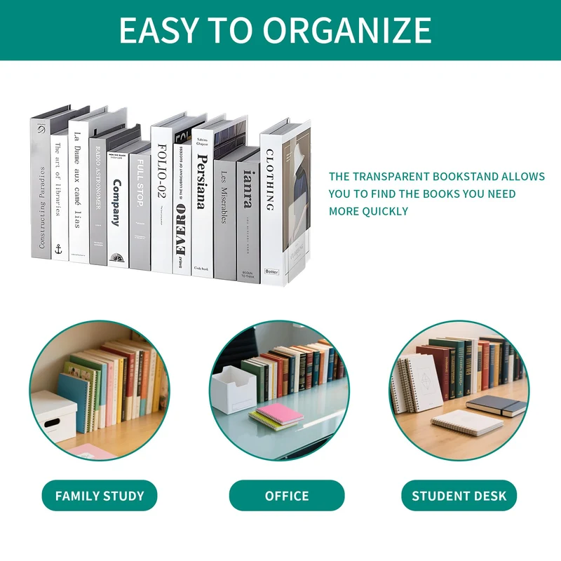 10 Stück Transparenten Buchstützen-Set, 40 Stück Anti-Rutsch-Pad-Acryl-Buchstütze, 3mm verdickt Stück Klarer Buchständer kann für Buchhalter, Bibliotheks-Buchständer, Bücherstützen, Büro-Bookends