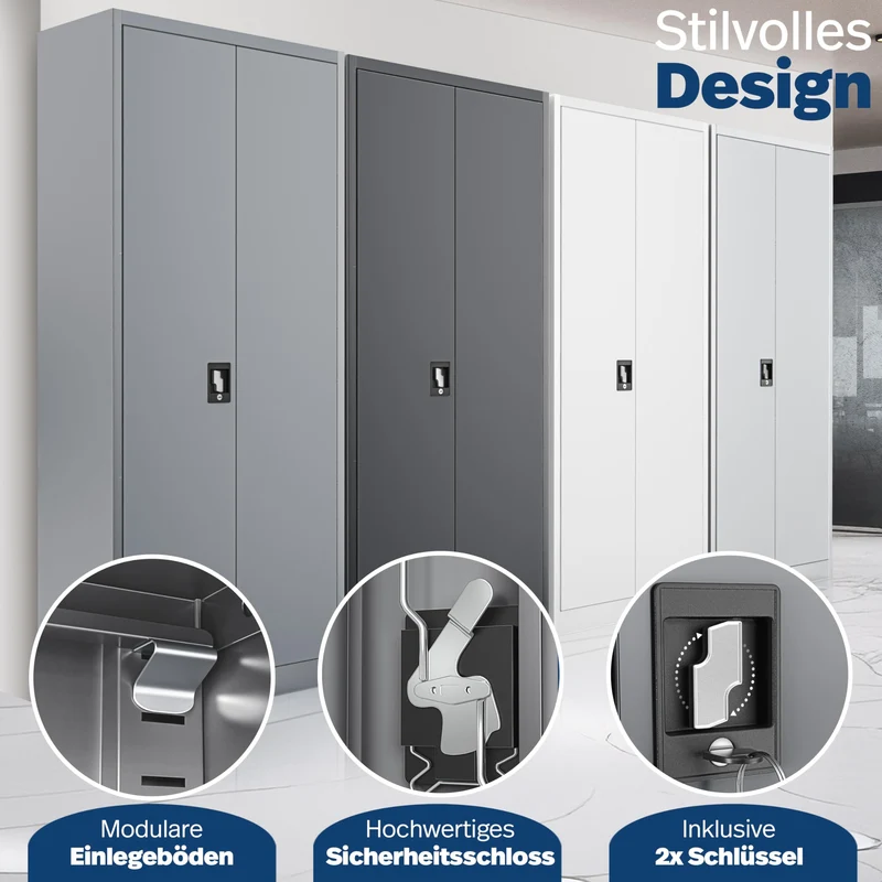KESSER® Aktenschrank abschließbar mit Flügeltüren 180x80x40cm | Büroschrank aus Stahl mit 4 höhenverstellbaren Einlegeböden | Mehrzweckschrank 5 flexible Fächer, max. 40 kg pro Fach, inkl. 2 Schlüssel
