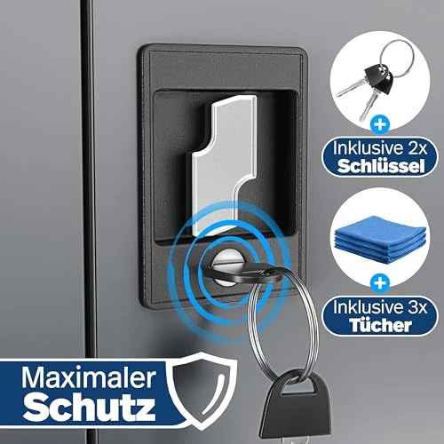 KESSER® Aktenschrank abschließbar mit Flügeltüren 180x80x40cm | Büroschrank aus Stahl mit 4 höhenverstellbaren Einlegeböden | Mehrzweckschrank 5 flexible Fächer, max. 40 kg pro Fach, inkl. 2 Schlüssel