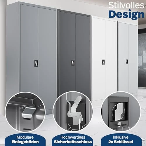 KESSER® Aktenschrank abschließbar mit Flügeltüren 180x80x40cm | Büroschrank aus Stahl mit 4 höhenverstellbaren Einlegeböden | Mehrzweckschrank 5 flexible Fächer, max. 40 kg pro Fach, inkl. 2 Schlüssel