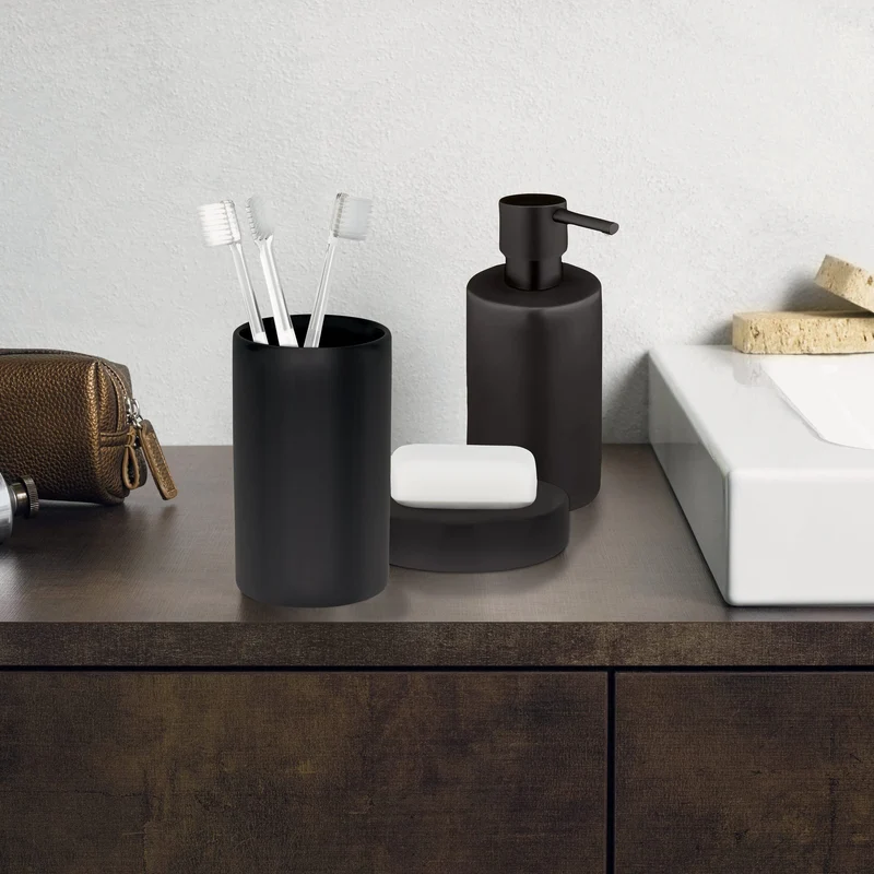 Spirella Seifenspender Tube | mit Edelstahlpumpe | Flüssigseifen-Spender | Porzellan | 300ml | Langliebig und Robust | matt schwarz, Keramik, Noir Mat