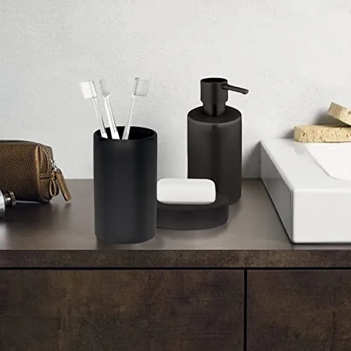 Spirella Seifenspender Tube | mit Edelstahlpumpe | Flüssigseifen-Spender | Porzellan | 300ml | Langliebig und Robust | matt schwarz, Keramik, Noir Mat