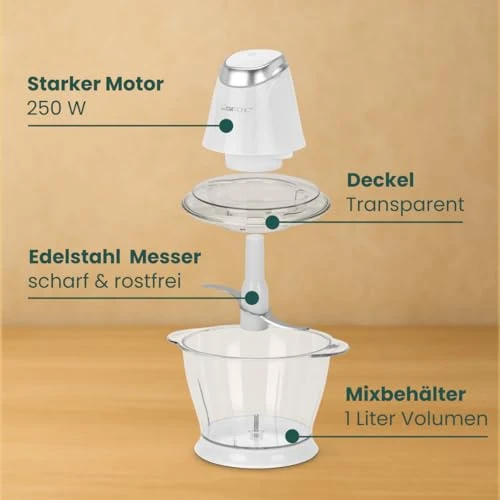 Clatronic Multizerkleinerer MZ 3579, 2 in 1 Multizerkleinerer und Ice Crusher in Einem, 250 Watt, weiß