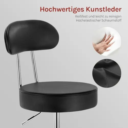 WOLTU Rollhocker, Hocker mit Rollen und Lehne, Kunstleder, Schwarz