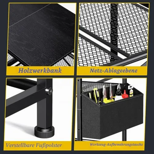 3D Druckertisch, 3 Stöckiger Druckerständer, Metall Druckerschrank mit Filament Aufbewahrung und Seitentasche, Druckerregal zur Standfuß für Büro, Zuhause, Schule, Werkstatt (Schwarz)