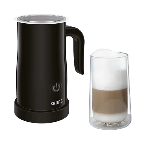 Krups elektrischer Milchaufschäumer, bis zu 150 ml Aufschäumkapazität, Bedienung auf Knopfdruck, einfache Reinigung dank Antihaftbeschichtung, automatische Abschaltung, Milchschäumer, Schwarz, XL1008