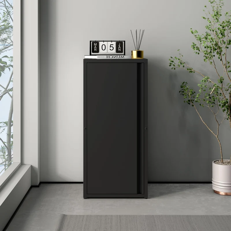 [en.casa] Metallschrank Burlöv Aktenschrank mit Einer Tür Büroschrank 2 höhenverstellbare Ablagen Ordnerschrank 88 x 40 x 35 cm Schwarz Spind Schrank