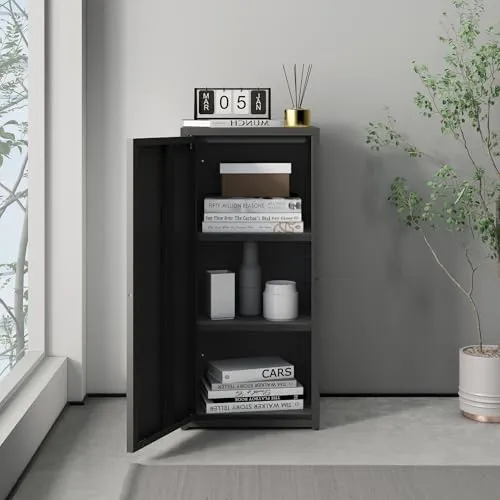 [en.casa] Metallschrank Burlöv Aktenschrank mit Einer Tür Büroschrank 2 höhenverstellbare Ablagen Ordnerschrank 88 x 40 x 35 cm Schwarz Spind Schrank