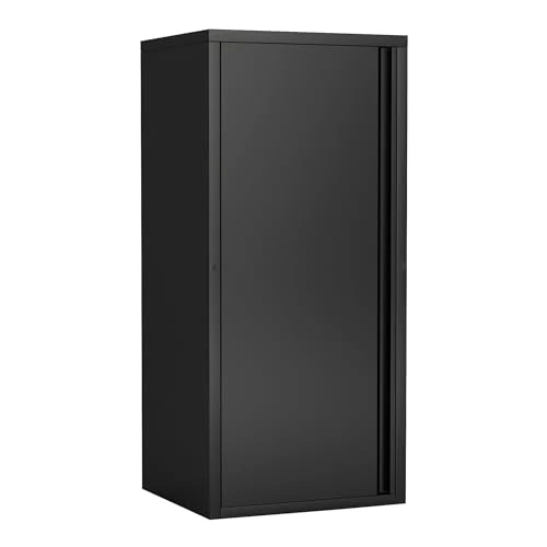 [en.casa] Metallschrank Burlöv Aktenschrank mit Einer Tür Büroschrank 2 höhenverstellbare Ablagen Ordnerschrank 88 x 40 x 35 cm Schwarz Spind Schrank