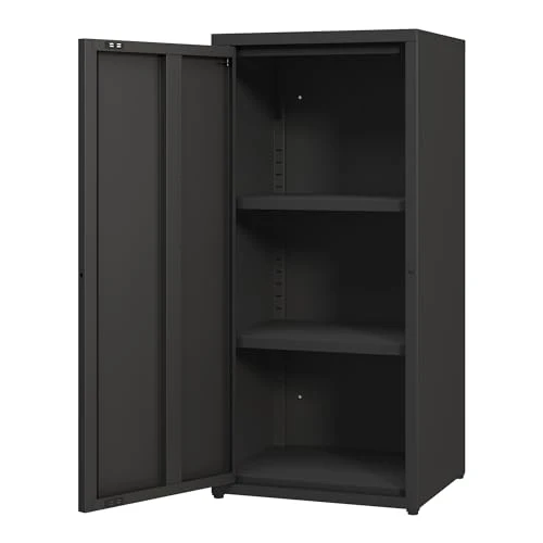 [en.casa] Metallschrank Burlöv Aktenschrank mit Einer Tür Büroschrank 2 höhenverstellbare Ablagen Ordnerschrank 88 x 40 x 35 cm Schwarz Spind Schrank