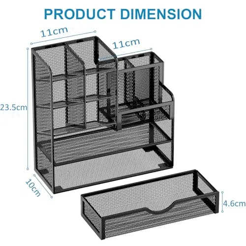 Marbrasse Netz Schreibtisch Organizer, Multifunktionaler Stifte Halter mit Schublade, Aufbewahrung Regal für Schul Heim Büro Bedarf, Schwarz