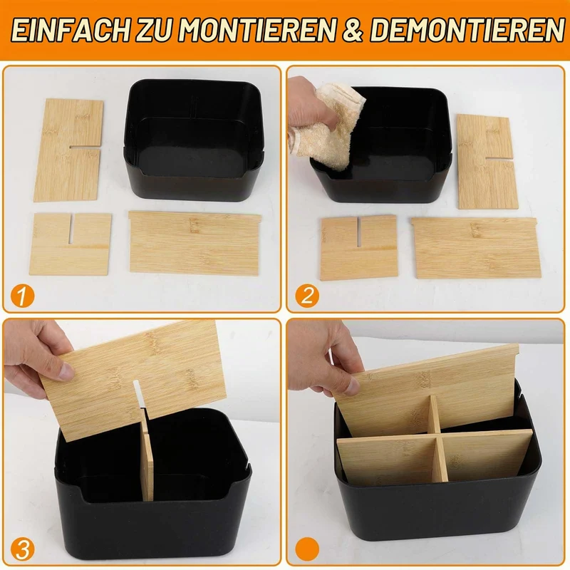Schreibtisch Organizer aus Bambus, 5 Fächer Abnehmbarer Büro Organizer in Schwarz, Stiftehalter Holz Aufbewahrungsbox für Büro, Schule, Kosmetik, Fernbedienung & Kleine Gegenstände