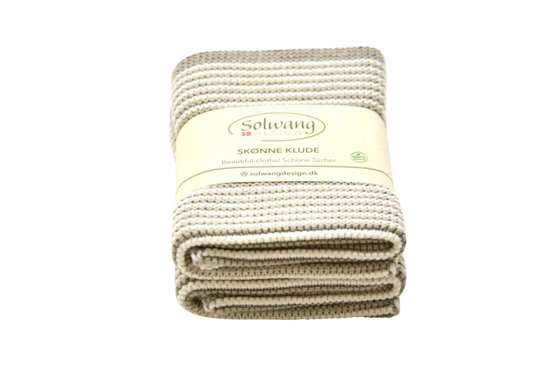 Solwang '2 Stück gestrickte Baumwolle Wischtücher mit Natur/Khaki Streifen, 25x25cm'