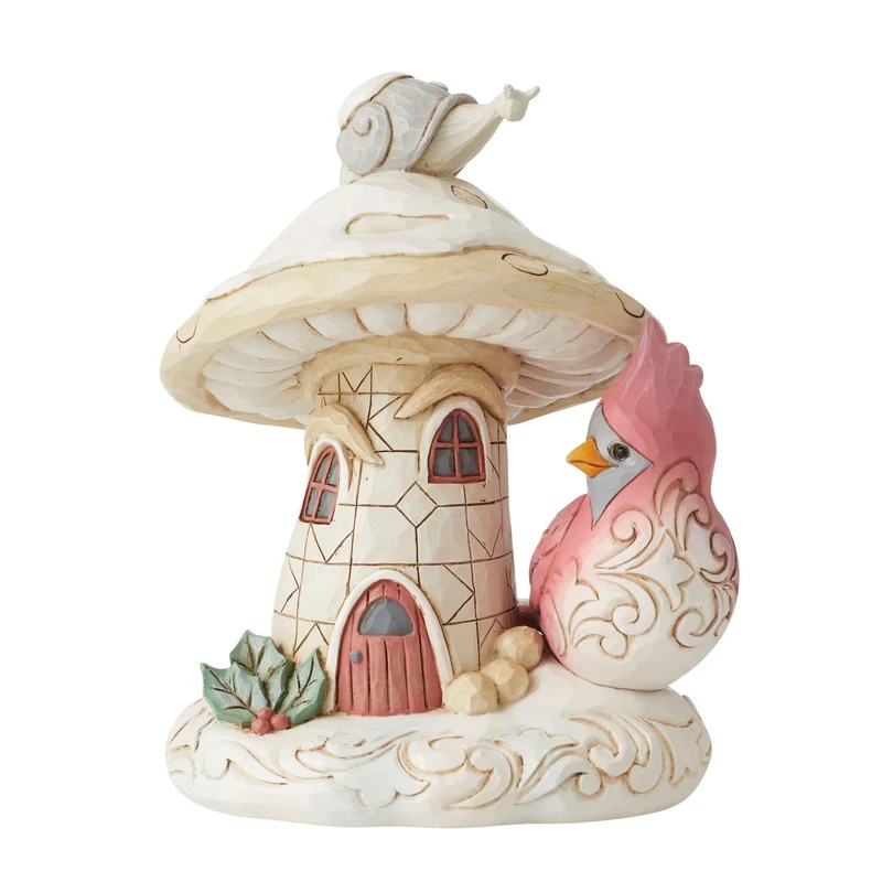 Jim Shore Figuren - Woodland Pilzhaus mit Kardinal - 18cm hoch