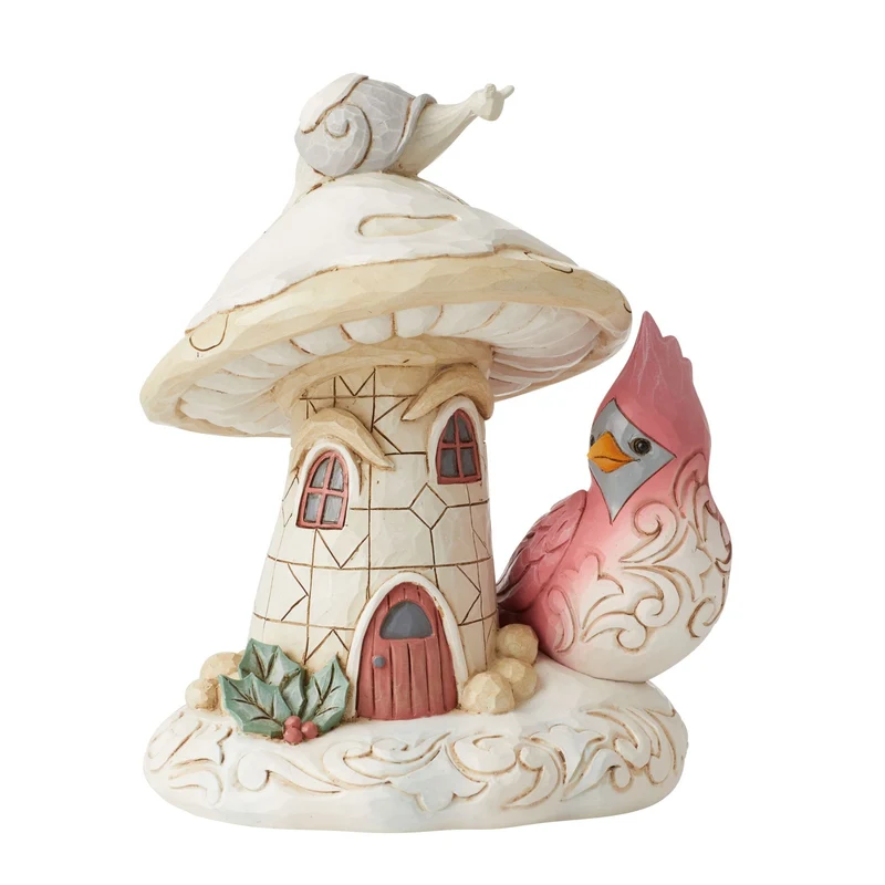 Jim Shore Figuren - Woodland Pilzhaus mit Kardinal - 18cm hoch