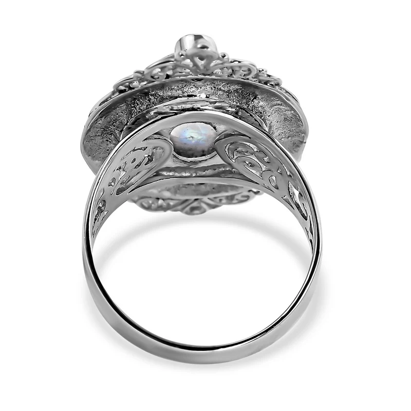 Royal Bali Kollektion - Regenbogen-Mondstein, roter Granat Ring, 925 Silber ca. 7.12 ct