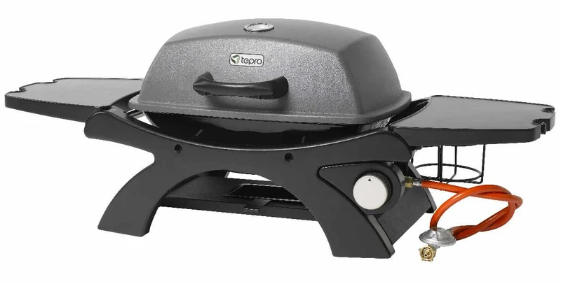 tepro Tischgasgrill Abington (klein), 1 Brenner mit max. 3,2 kW Leistung, Piezozündung, Thermometer, Maße ca. 102 x 46,2 x 38 cm, Anthrazit / Schwarz
