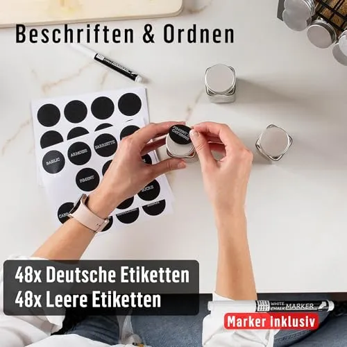 Deco haus® Gewürzregal Stehend & Wand [MIT GEWÜRZDOSEN & ETIKETTEN] - Gewürz Organizer - Spice Rack Organizer - Gewürzständer - Gewürzregalsystem Hängend - Gewürzaufbewahrung - Gewürzgläser mit Regal