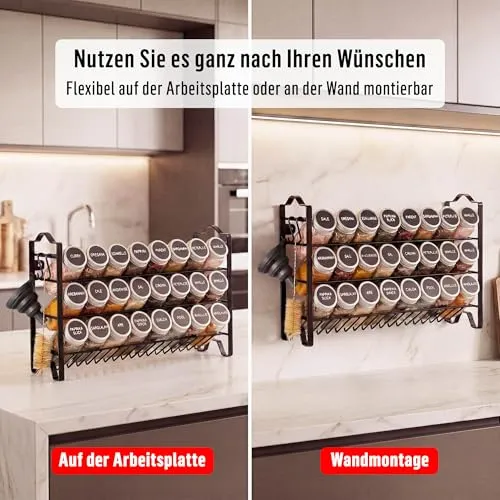 Deco haus® Gewürzregal Stehend & Wand [MIT GEWÜRZDOSEN & ETIKETTEN] - Gewürz Organizer - Spice Rack Organizer - Gewürzständer - Gewürzregalsystem Hängend - Gewürzaufbewahrung - Gewürzgläser mit Regal
