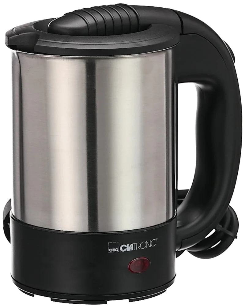 Clatronic® Wasserkocher klein 0,5 Liter | Reisewasserkocher inkl. 2 Tassen, Reisebeutel und Löffel | Edelstahlgehäuse | Mini Wasserkocher | 1000W | Camping Wasserkocher | WKR 3624