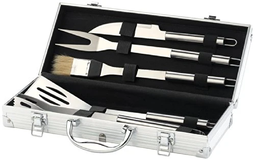 Rosenstein & Söhne Grillkoffer: Edelstahl-Grillbesteck im Aluminium-Koffer (Grillbesteckkoffer, Grillkoffer-Set, BBQ)