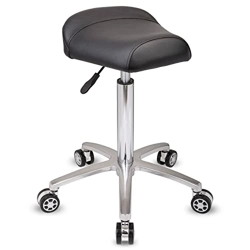 Staboos Rollhocker bis 160 kg - Sattelsitz ergonomisch geformter Praxishocker mit Rollen - Drehhocker höhenverstellbar (55 cm bis 75 cm) Breitsitz