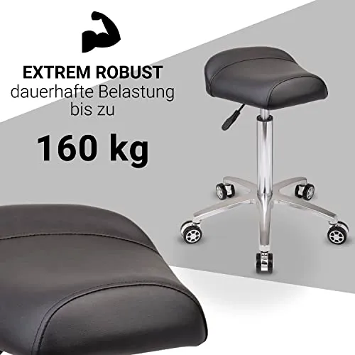 Staboos Rollhocker bis 160 kg - Sattelsitz ergonomisch geformter Praxishocker mit Rollen - Drehhocker höhenverstellbar (55 cm bis 75 cm) Breitsitz