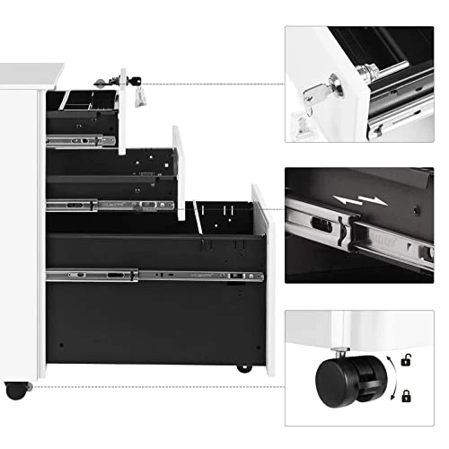 SONGMICS Rollcontainer, unter Schreibtisch, mit 3 Schublade, vormontiert